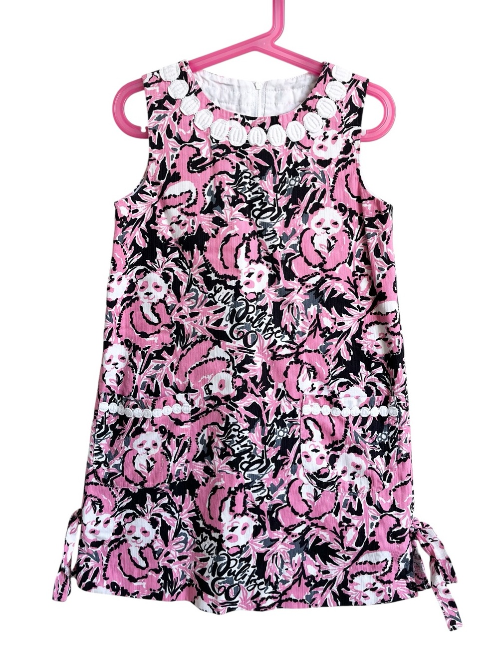 Lilly Pulitzer Little Girl's Girls Pink Black White Floral Panda Dress Cotton 7